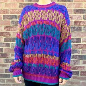 Vintage cable knit sweater with vibrant colors